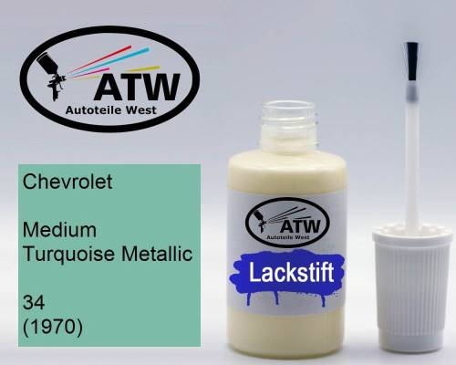 Chevrolet, Medium Turquoise Metallic, 34 (1970): 20ml Lackstift, von ATW Autoteile West.